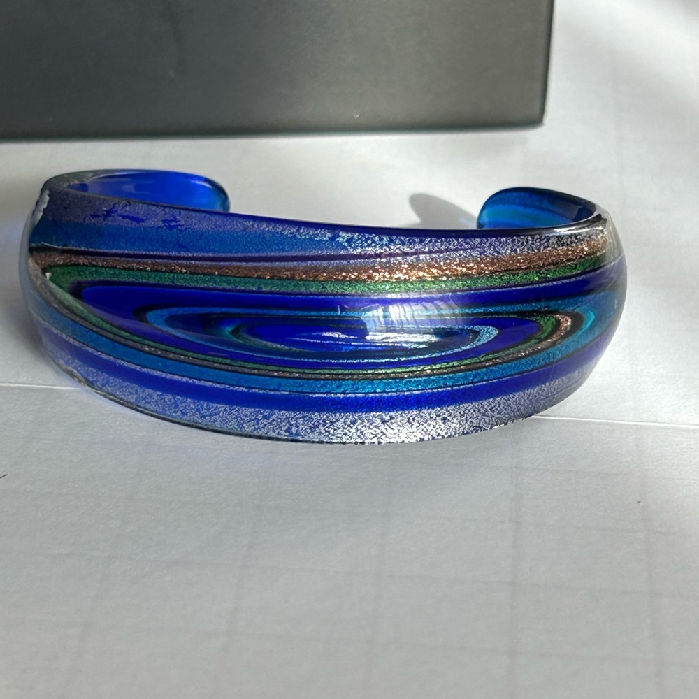 Pier 1 Art Glass Bracelet with Blue and Green Swirls